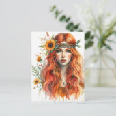 Boho Meisje AI Kunst Boheemse Mode Briefkaart (Staand voorkant)