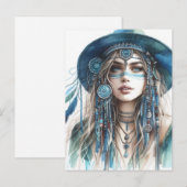 Boho Meisje AI Kunst Boheemse Mode Briefkaart (Voorkant / Achterkant)