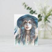 Boho Meisje AI Kunst Boheemse Mode Briefkaart (Staand voorkant)