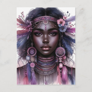 Boho Meisje AI Kunst Boheemse Mode Briefkaart