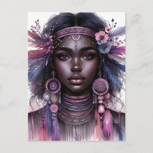 Boho Meisje AI Kunst Boheemse Mode Briefkaart (Voorkant)