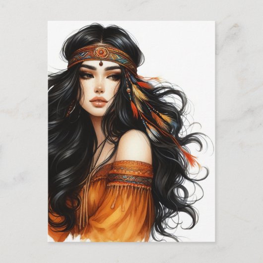 Boho Meisje AI Kunst Boheemse Mode Briefkaart (Voorkant)