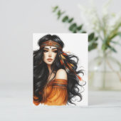 Boho Meisje AI Kunst Boheemse Mode Briefkaart (Staand voorkant)
