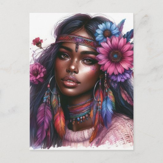 Boho Meisje AI Kunst Boheemse Mode Briefkaart (Voorkant)