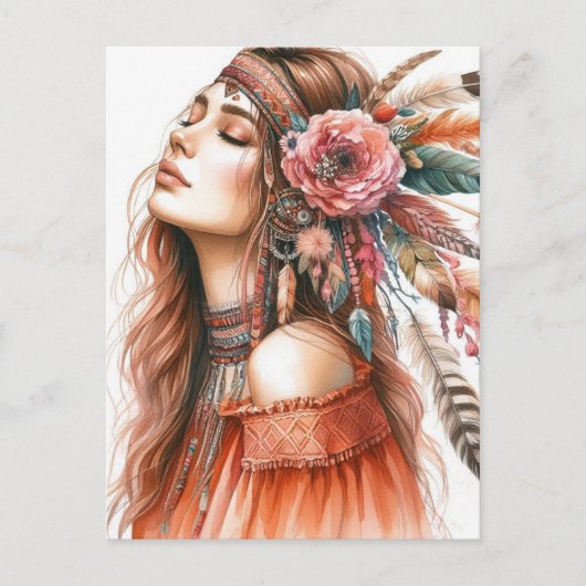 Boho Meisje AI Kunst Boheemse Mode Briefkaart (Voorkant)