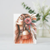 Boho Meisje AI Kunst Boheemse Mode Briefkaart (Staand voorkant)