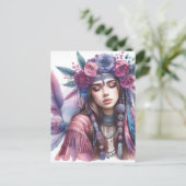 Boho Meisje AI Kunst Boheemse Mode Briefkaart (Staand voorkant)