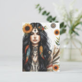 Boho Meisje AI Kunst Boheemse Mode Briefkaart (Staand voorkant)