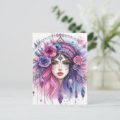 Boho Meisje AI Kunst Boheemse Mode Briefkaart (Staand voorkant)