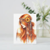 Boho Meisje AI Kunst Boheemse Mode Briefkaart (Staand voorkant)