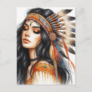 Boho Meisje AI Kunst Boheemse Mode Briefkaart