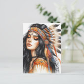 Boho Meisje AI Kunst Boheemse Mode Briefkaart (Staand voorkant)