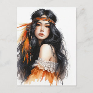 Boho Meisje AI Kunst Boheemse Mode Briefkaart