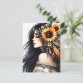 Boho Meisje AI Kunst Boheemse Mode Briefkaart (Staand voorkant)