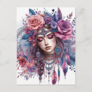 Boho Meisje AI Kunst Boheemse Mode Briefkaart