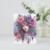 Boho Meisje AI Kunst Boheemse Mode Briefkaart (Staand voorkant)
