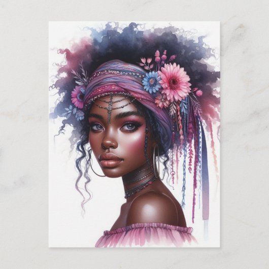 Boho Meisje AI Kunst Boheemse Mode Briefkaart (Voorkant)