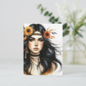Boho Meisje AI Kunst Boheemse Mode Briefkaart (Staand voorkant)
