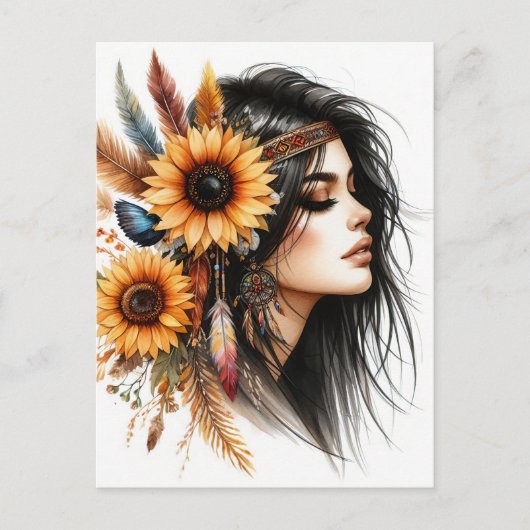 Boho Meisje AI Kunst Boheemse Mode Briefkaart (Voorkant)