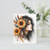 Boho Meisje AI Kunst Boheemse Mode Briefkaart (Staand voorkant)