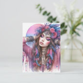 Boho Meisje AI Kunst Boheemse Mode Briefkaart (Staand voorkant)