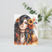 Boho Meisje AI Kunst Boheemse Mode Briefkaart (Staand voorkant)