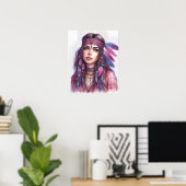 Boho Meisje AI Kunst Boheemse Mode Poster (Thuiskantoor)