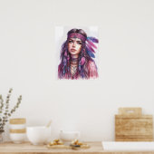 Boho Meisje AI Kunst Boheemse Mode Poster (Keuken)