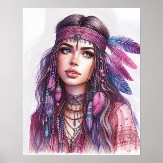 Boho Meisje AI Kunst Boheemse Mode Poster (Voorkant)