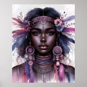 Boho Meisje AI Kunst Boheemse Mode Poster