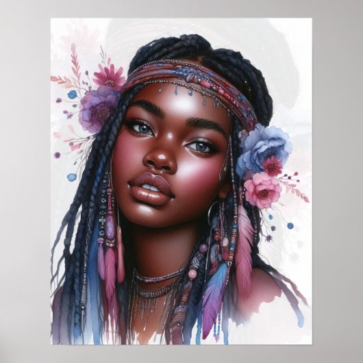 Boho Meisje AI Kunst Boheemse Mode Poster (Voorkant)