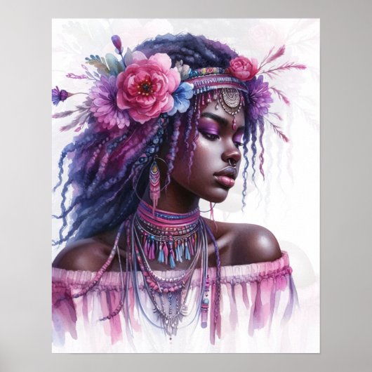 Boho Meisje AI Kunst Boheemse Mode Poster (Voorkant)