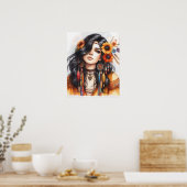 Boho Meisje AI Kunst Boheemse Mode Poster (Keuken)