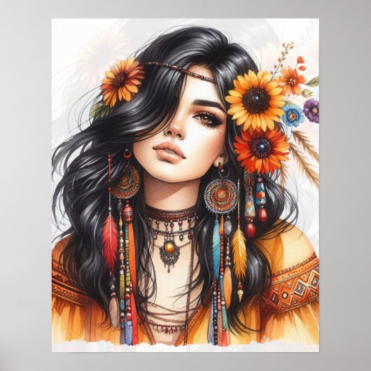 Boho Meisje AI Kunst Boheemse Mode Poster (Voorkant)