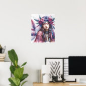 Boho Meisje AI Kunst Boheemse Mode Poster (Thuiskantoor)