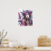 Boho Meisje AI Kunst Boheemse Mode Poster (Keuken)