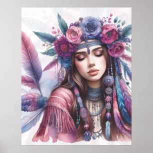 Boho Meisje AI Kunst Boheemse Mode Poster