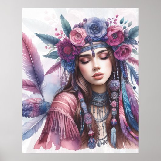 Boho Meisje AI Kunst Boheemse Mode Poster (Voorkant)