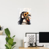 Boho Meisje AI Kunst Boheemse Mode Poster (Thuiskantoor)