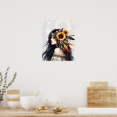 Boho Meisje AI Kunst Boheemse Mode Poster (Keuken)