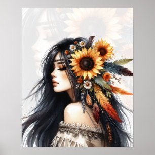 Boho Meisje AI Kunst Boheemse Mode Poster