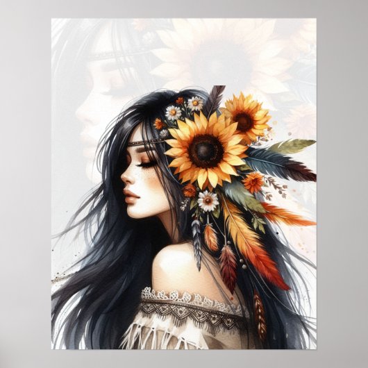 Boho Meisje AI Kunst Boheemse Mode Poster (Voorkant)