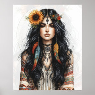 Boho Meisje AI Kunst Boheemse Mode Poster