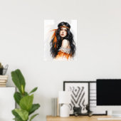 Boho Meisje AI Kunst Boheemse Mode Poster (Thuiskantoor)
