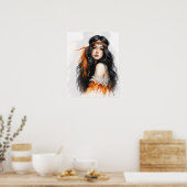 Boho Meisje AI Kunst Boheemse Mode Poster (Keuken)