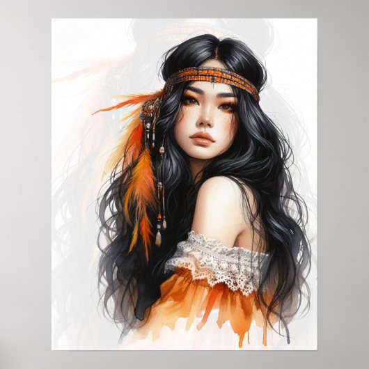 Boho Meisje AI Kunst Boheemse Mode Poster (Voorkant)