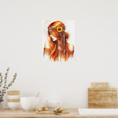 Boho Meisje AI Kunst Boheemse Mode Poster (Keuken)