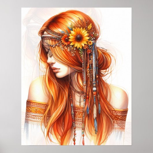 Boho Meisje AI Kunst Boheemse Mode Poster (Voorkant)
