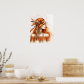 Boho Meisje AI Kunst Boheemse Mode Poster (Keuken)