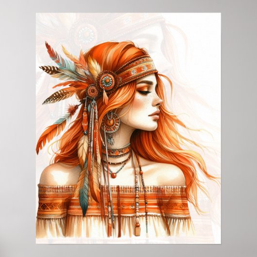 Boho Meisje AI Kunst Boheemse Mode Poster (Voorkant)